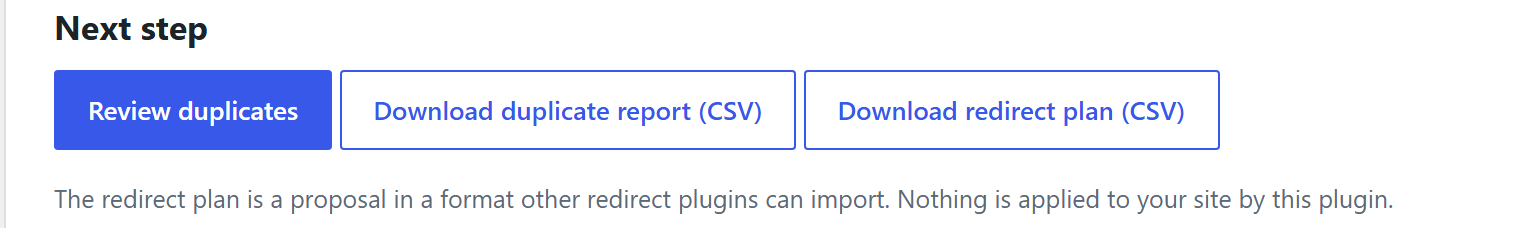 重複レポートとリダイレクト計画のCSV書き出し
